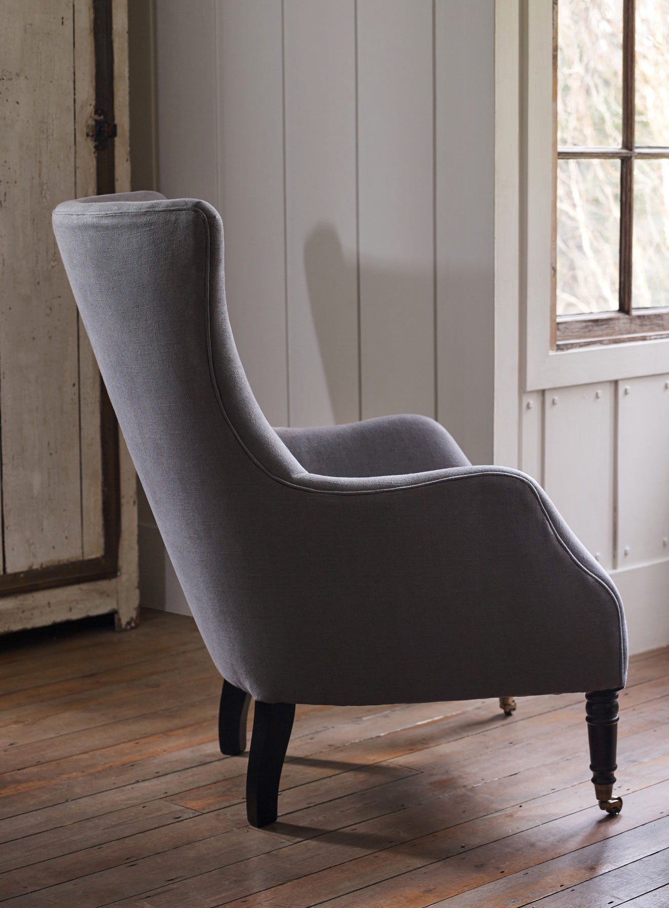 Bromley Wingback Chair, Grey Linen
