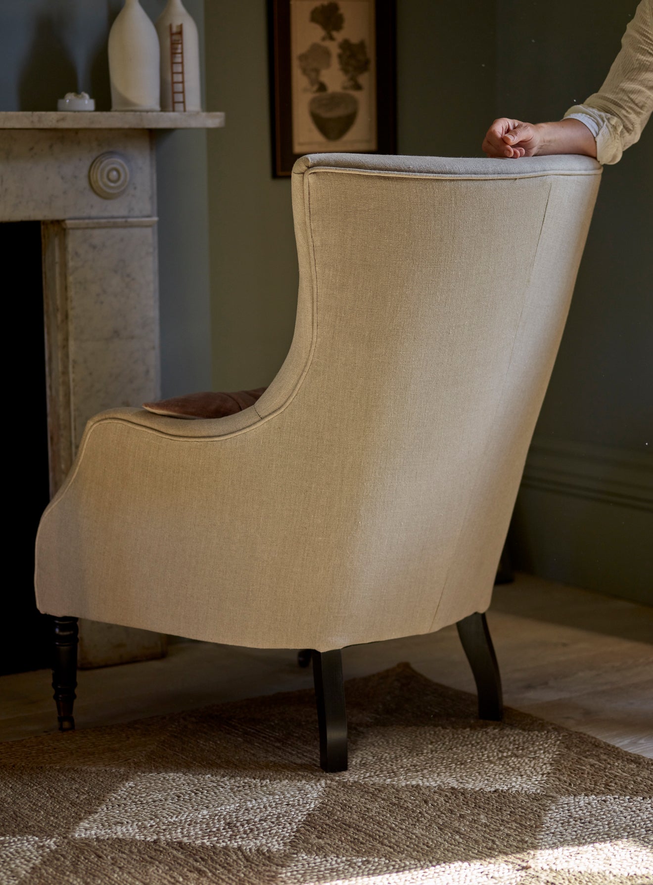 Bromley Wingback Chair, Natural Linen