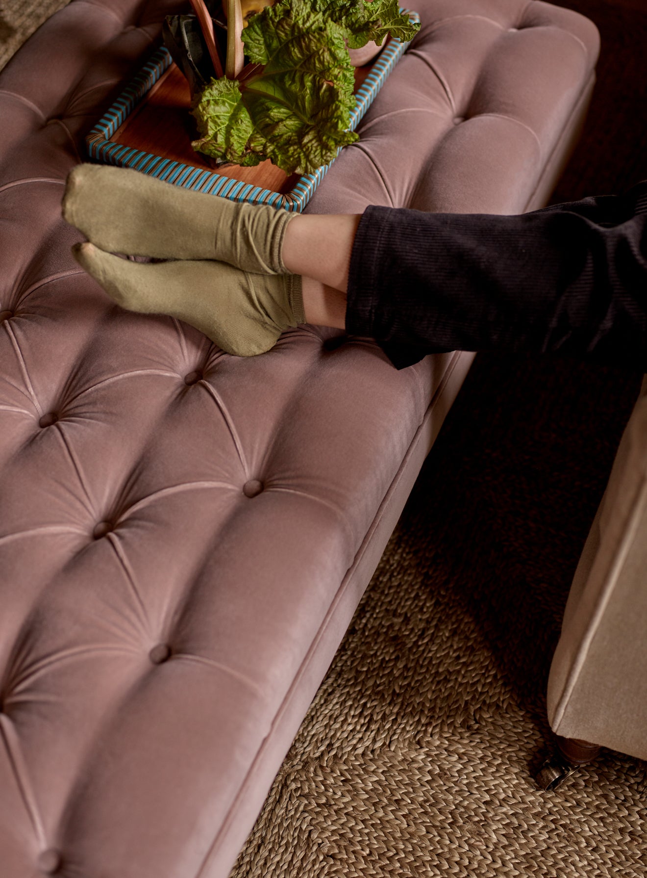 Elbert Ottoman, Dark Olive Velvet