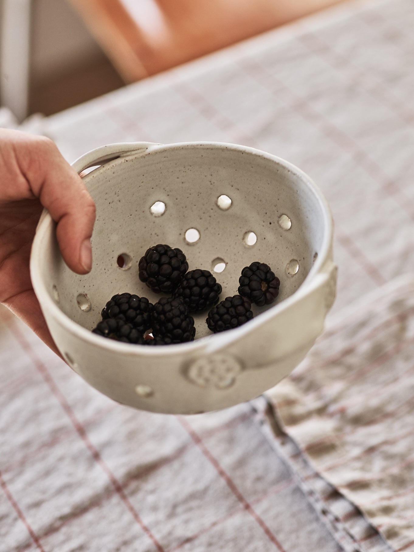 Persimmon Collander Handmade Stoneware Berry Colander | Rowen & Wren