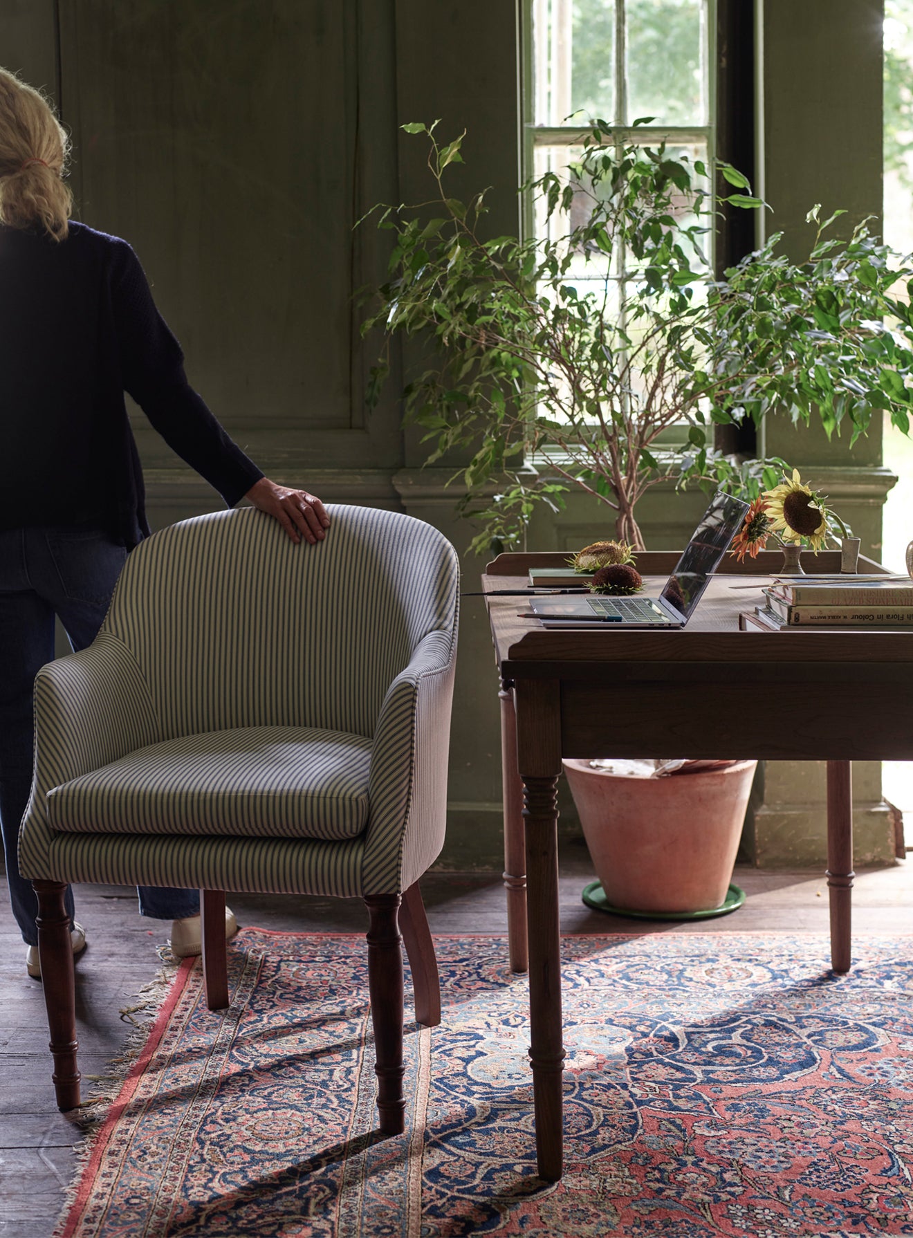 Bennett Library Chair, Grey Ticking Stripe | Rowen & Wren