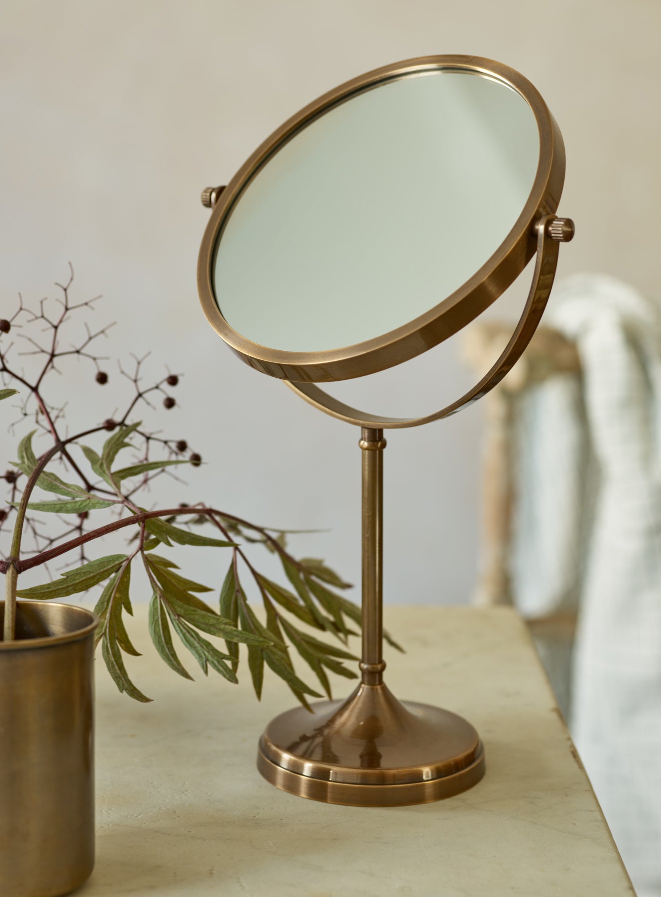 Bilton Pedestal Mirror Antique Brass