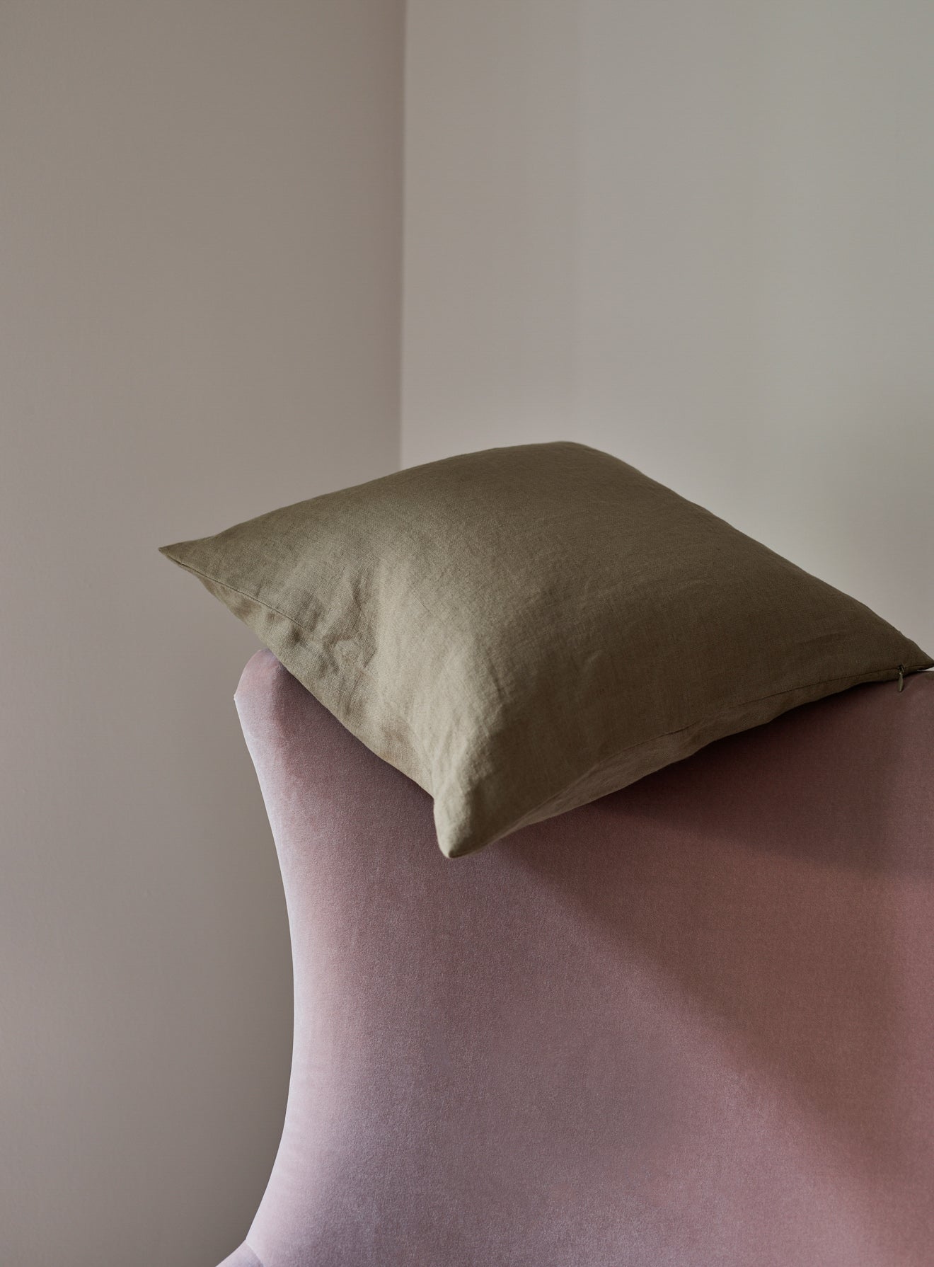 Washed Linen Cushion Cover, Olive