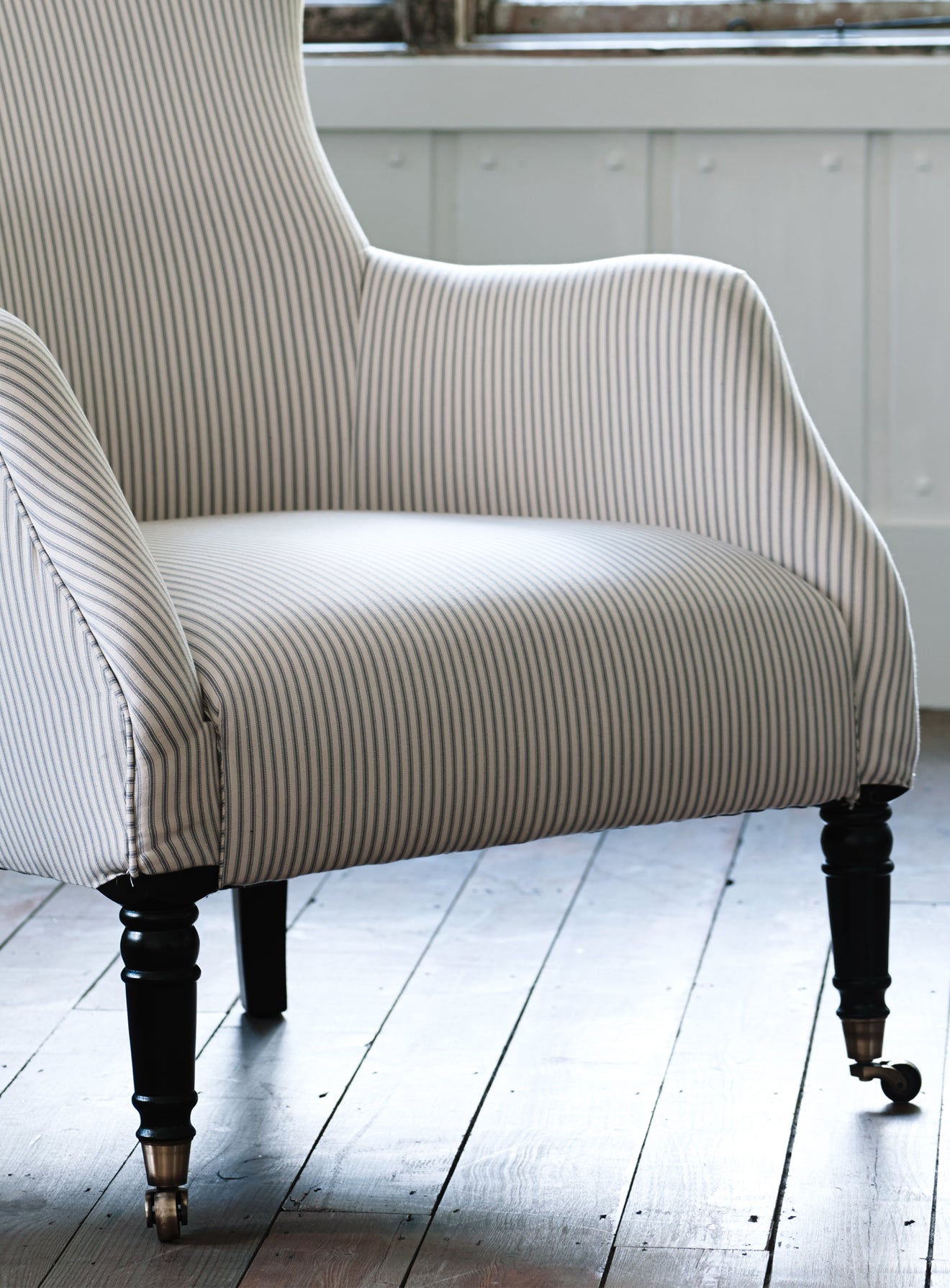 Bromley Wingback Chair, Grey Ticking Stripe